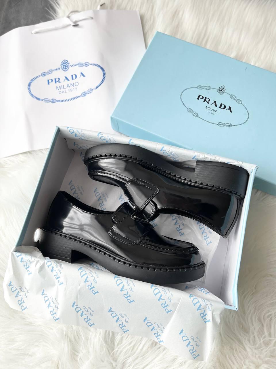 Prada Black Brushed Leather Loafers