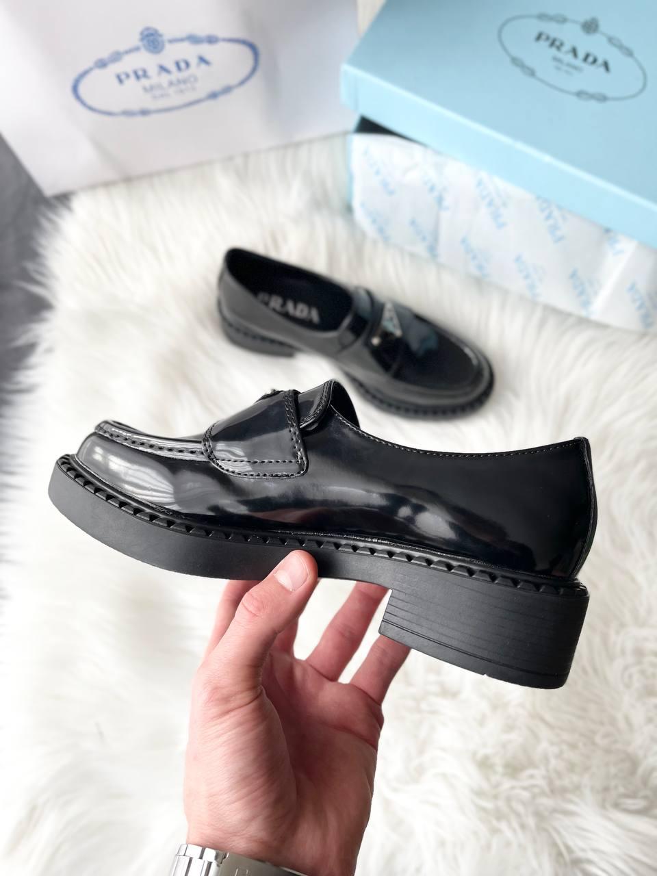 Prada Black Brushed Leather Loafers
