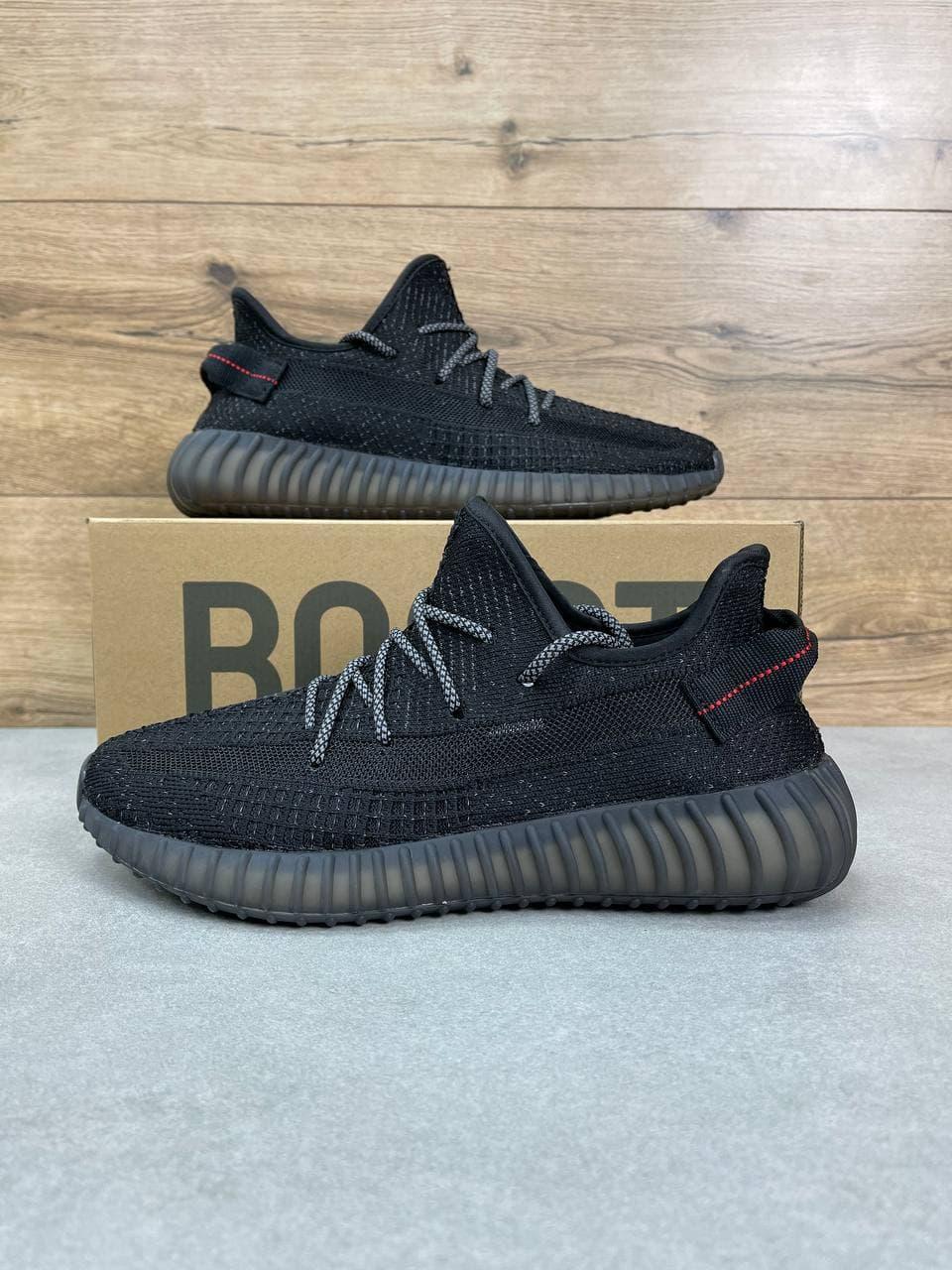Adidas Yeezy Boost 350 V2 Black (Рефлективные шнурки)