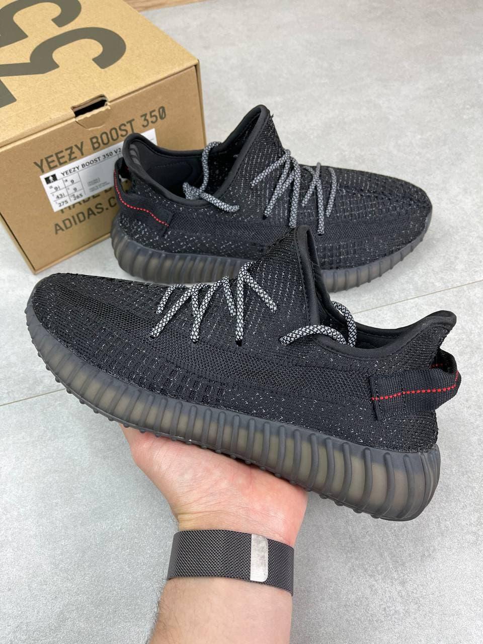 Adidas Yeezy Boost 350 V2 Black (Рефлективные шнурки)