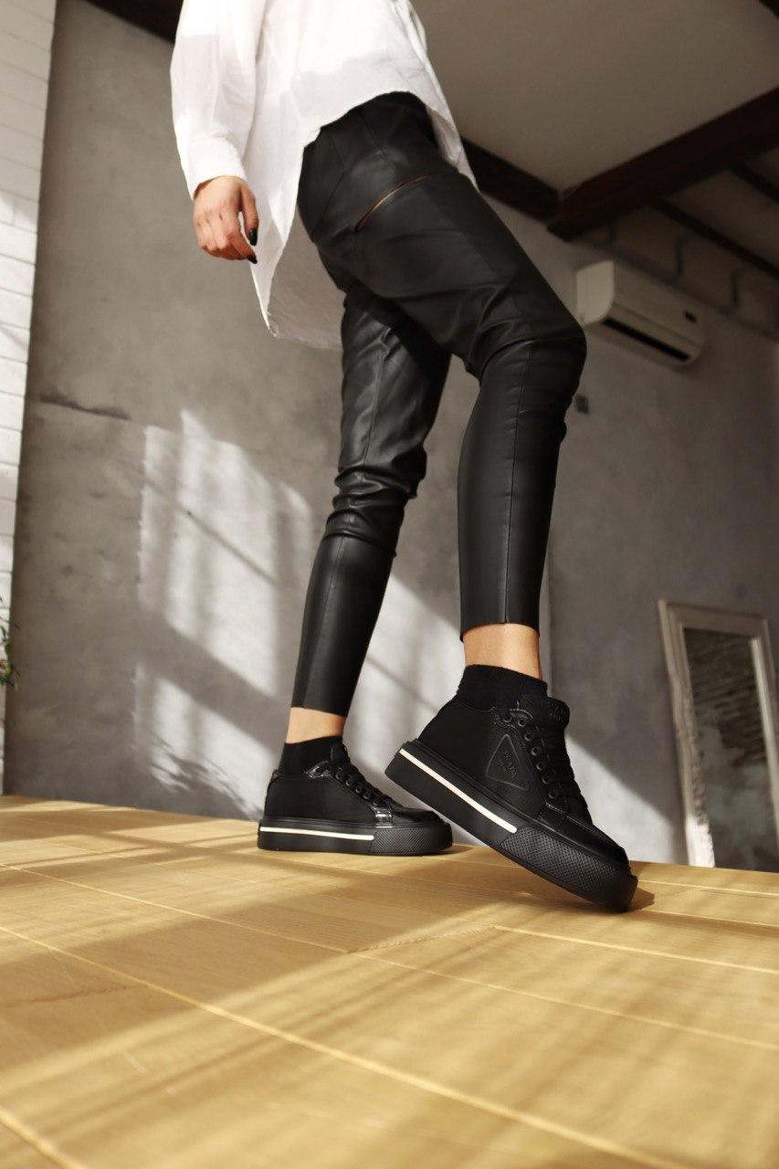 Prada Macro Re-Nylon Brushed Leather Sneakers Black