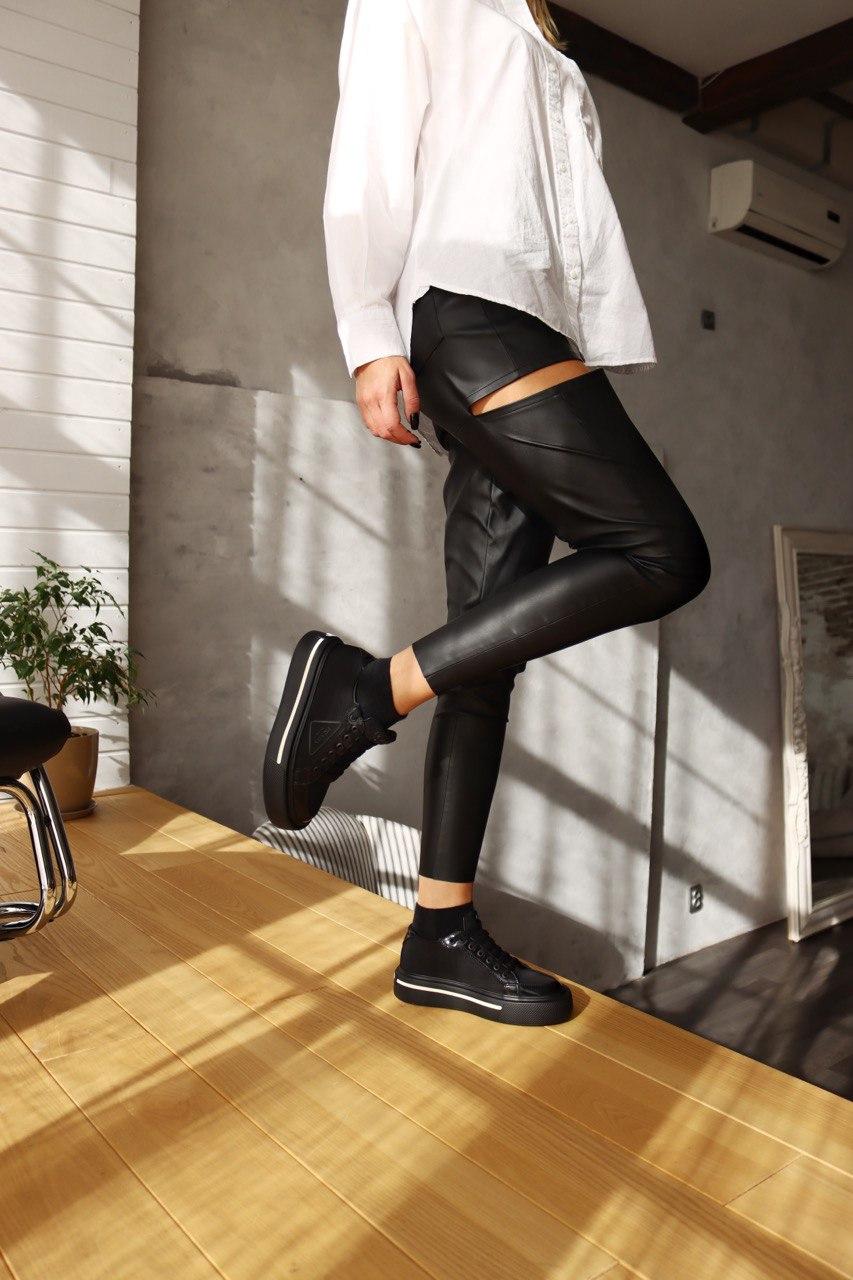 Prada Macro Re-Nylon Brushed Leather Sneakers Black