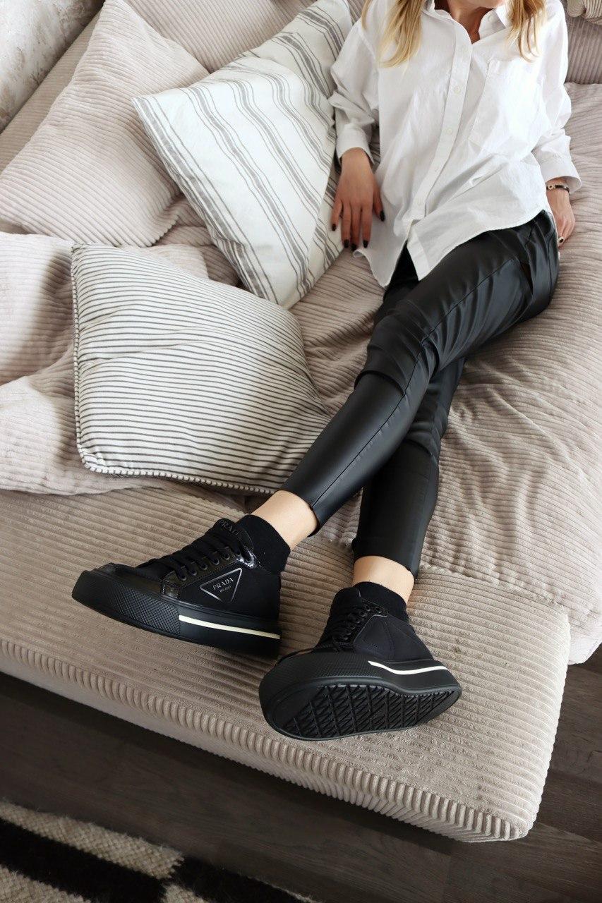 Prada Macro Re-Nylon Brushed Leather Sneakers Black
