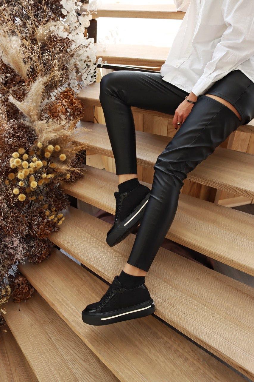 Prada Macro Re-Nylon Brushed Leather Sneakers Black