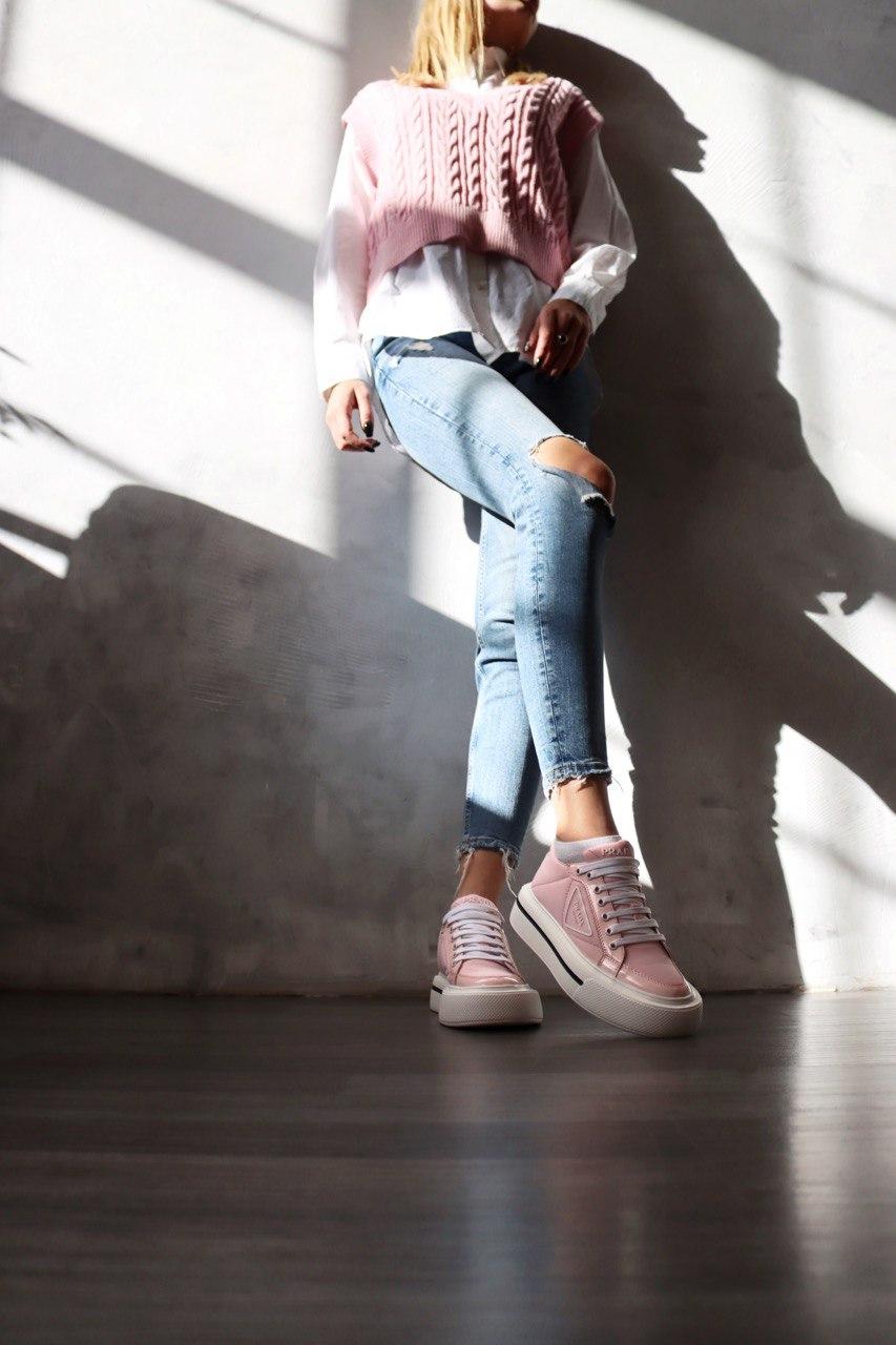 Prada Macro Re-Nylon Brushed Leather Sneakers Pink