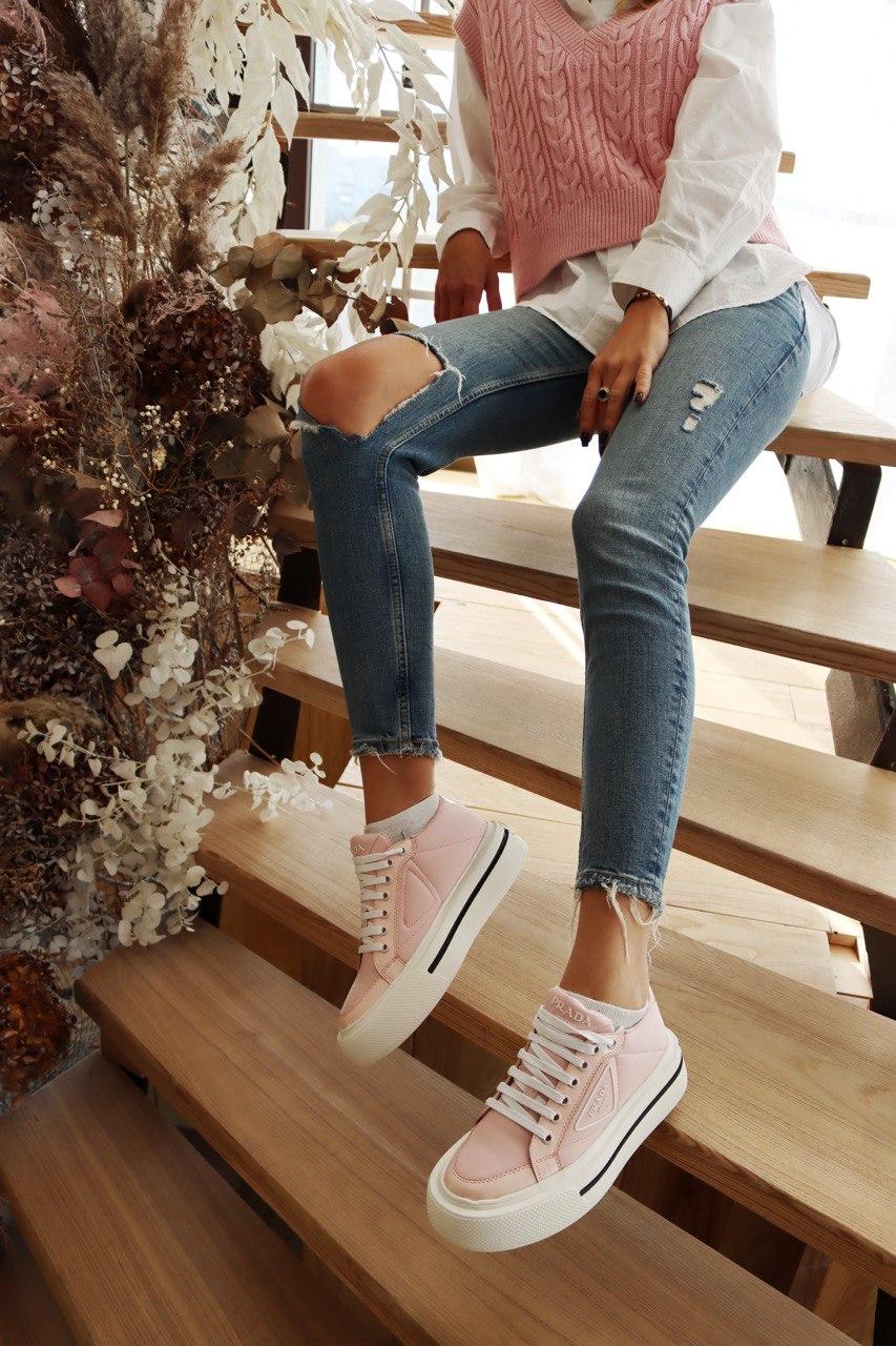 Prada Macro Re-Nylon Brushed Leather Sneakers Pink