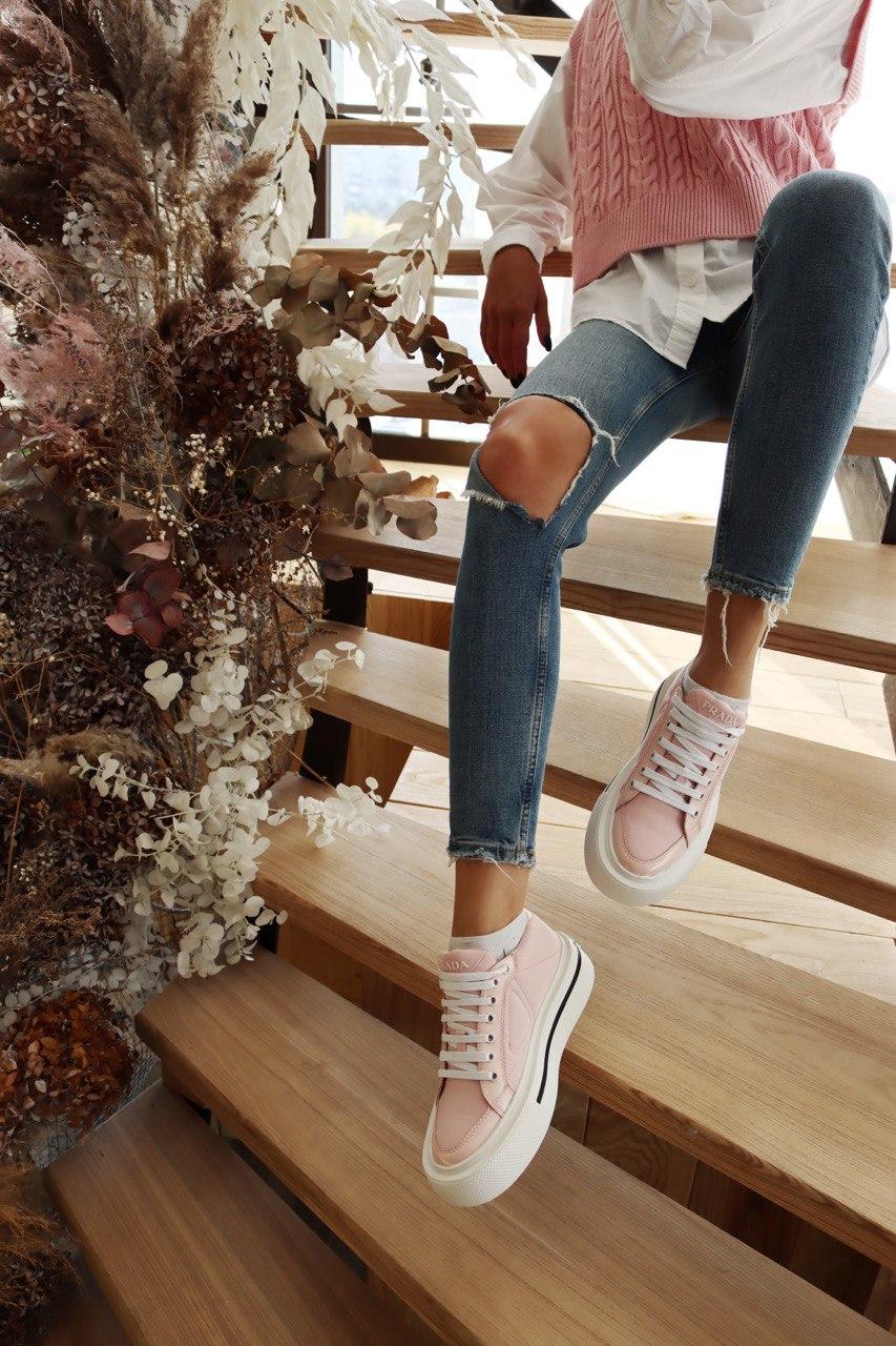 Prada Macro Re-Nylon Brushed Leather Sneakers Pink