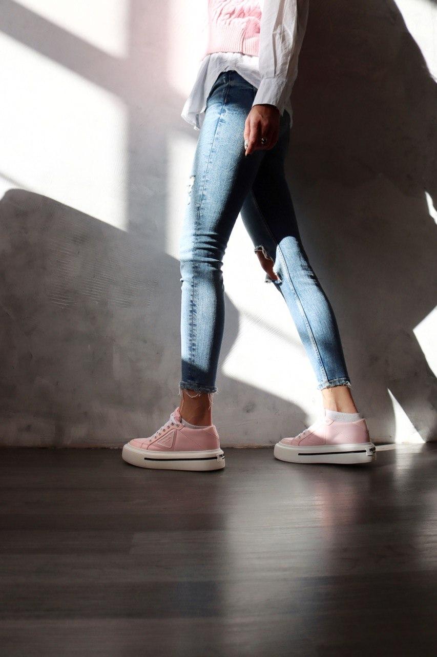 Prada Macro Re-Nylon Brushed Leather Sneakers Pink
