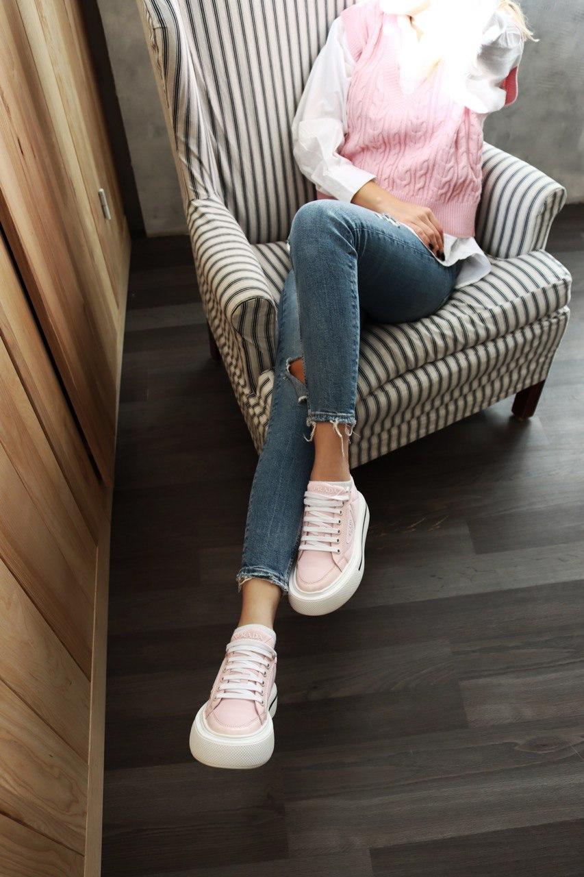 Prada Macro Re-Nylon Brushed Leather Sneakers Pink