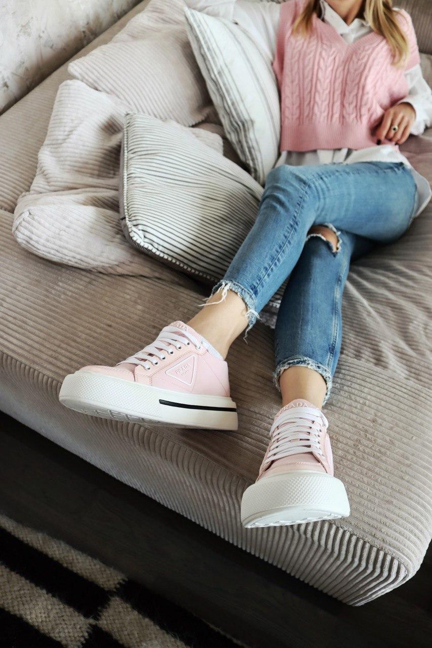 Prada Macro Re-Nylon Brushed Leather Sneakers Pink