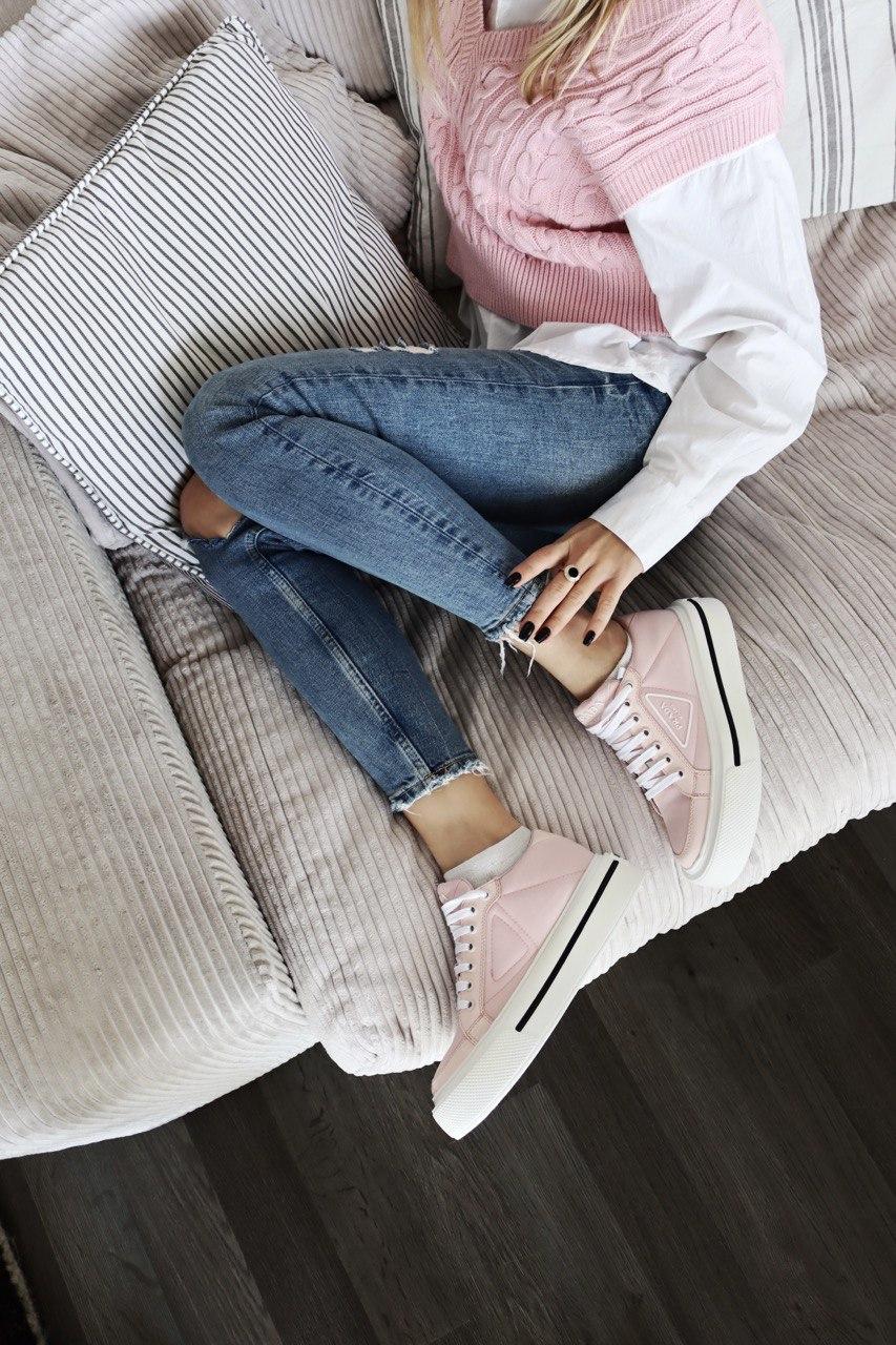 Prada Macro Re-Nylon Brushed Leather Sneakers Pink