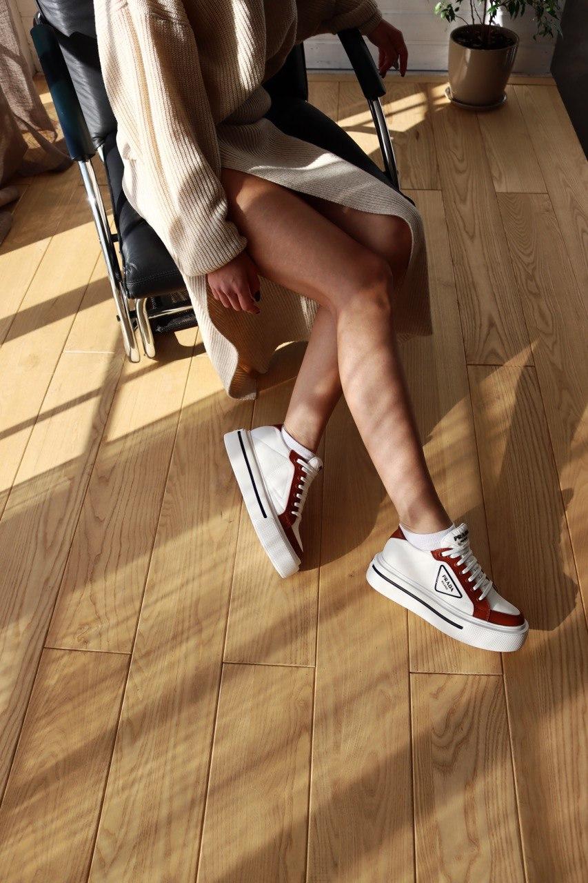 Prada Macro Re-Nylon Brushed Leather Sneakers Brown