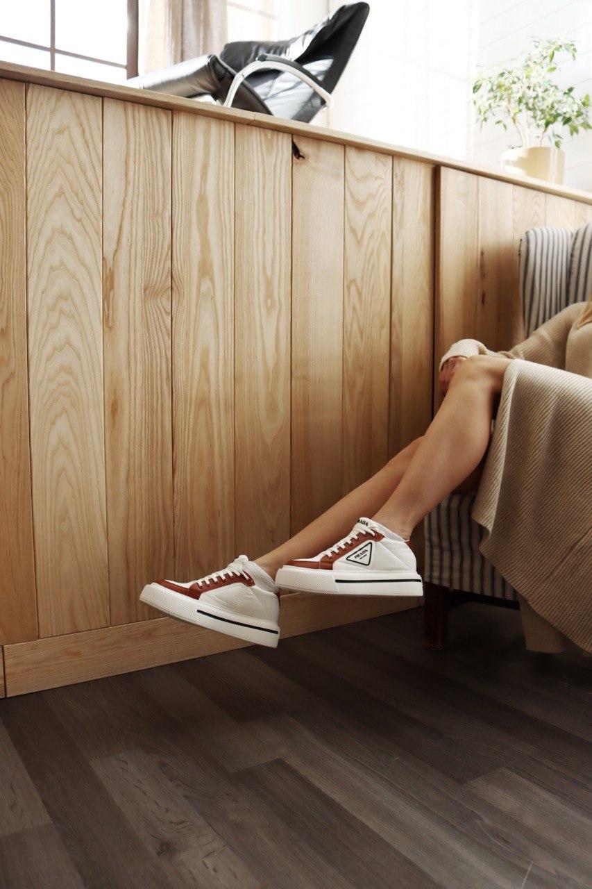 Prada Macro Re-Nylon Brushed Leather Sneakers Brown