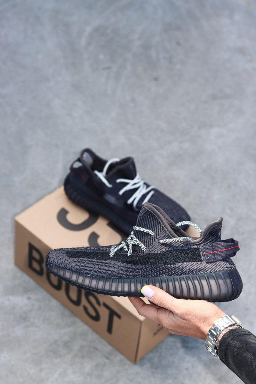 Adidas Yeezy Boost 350 V2 Black (Рефлективные шнурки)