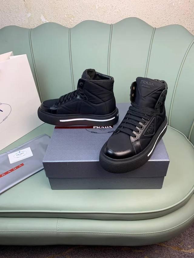 Prada Marco Re-Nylon and Brushed Leather High-Top