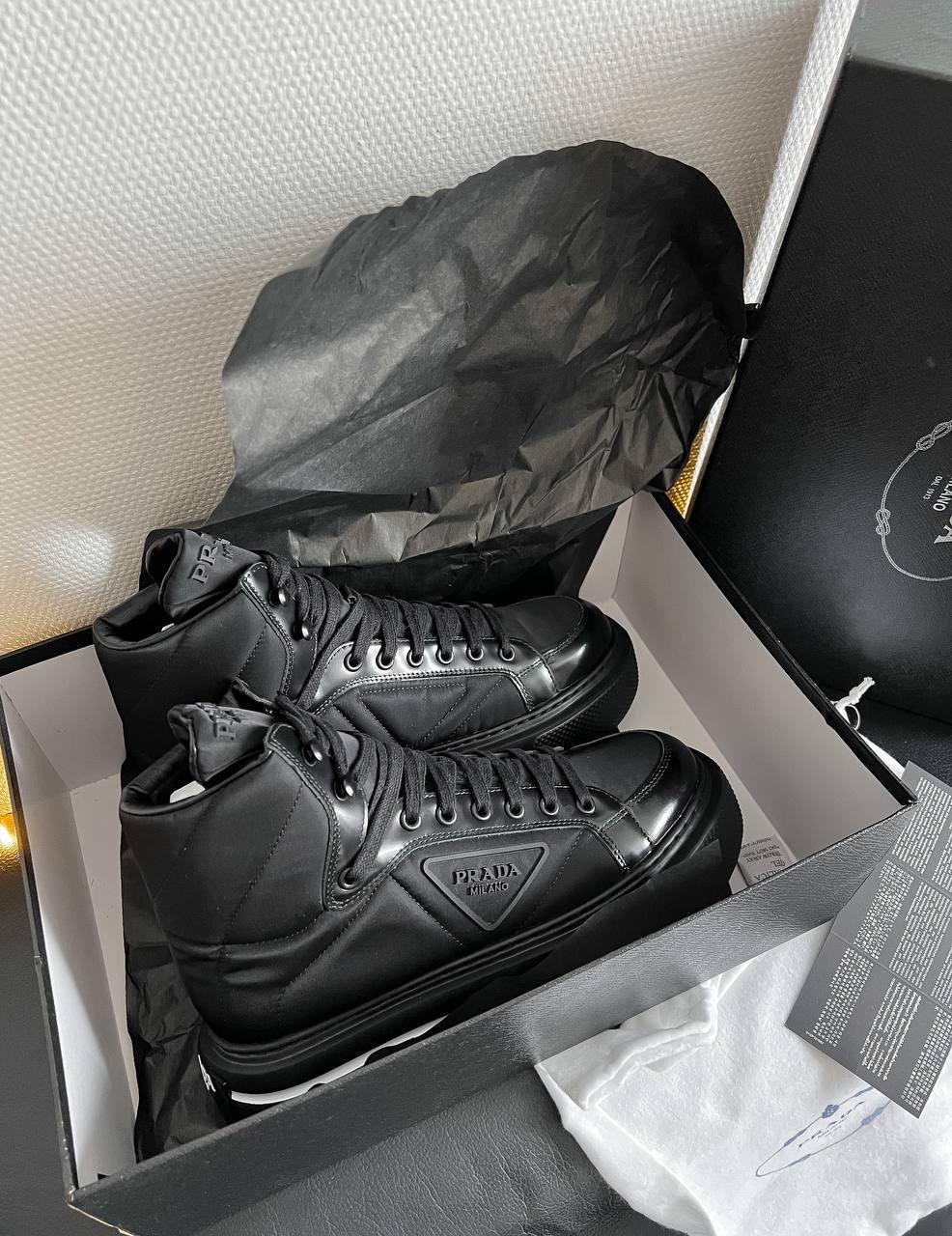 Prada Marco Re-Nylon and Brushed Leather High-Top