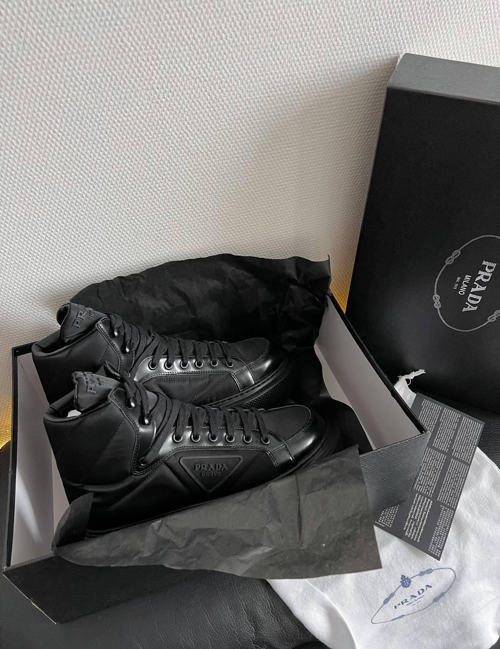 Prada Marco Re-Nylon and Brushed Leather High-Top