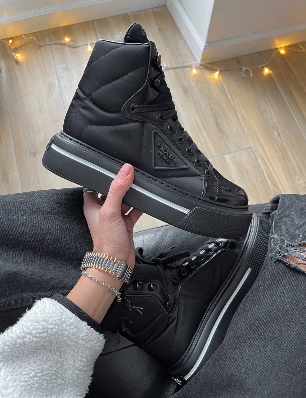 Prada Marco Re-Nylon and Brushed Leather High-Top