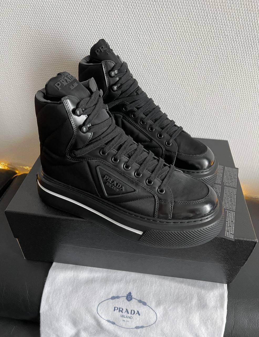 Prada Marco Re-Nylon and Brushed Leather High-Top