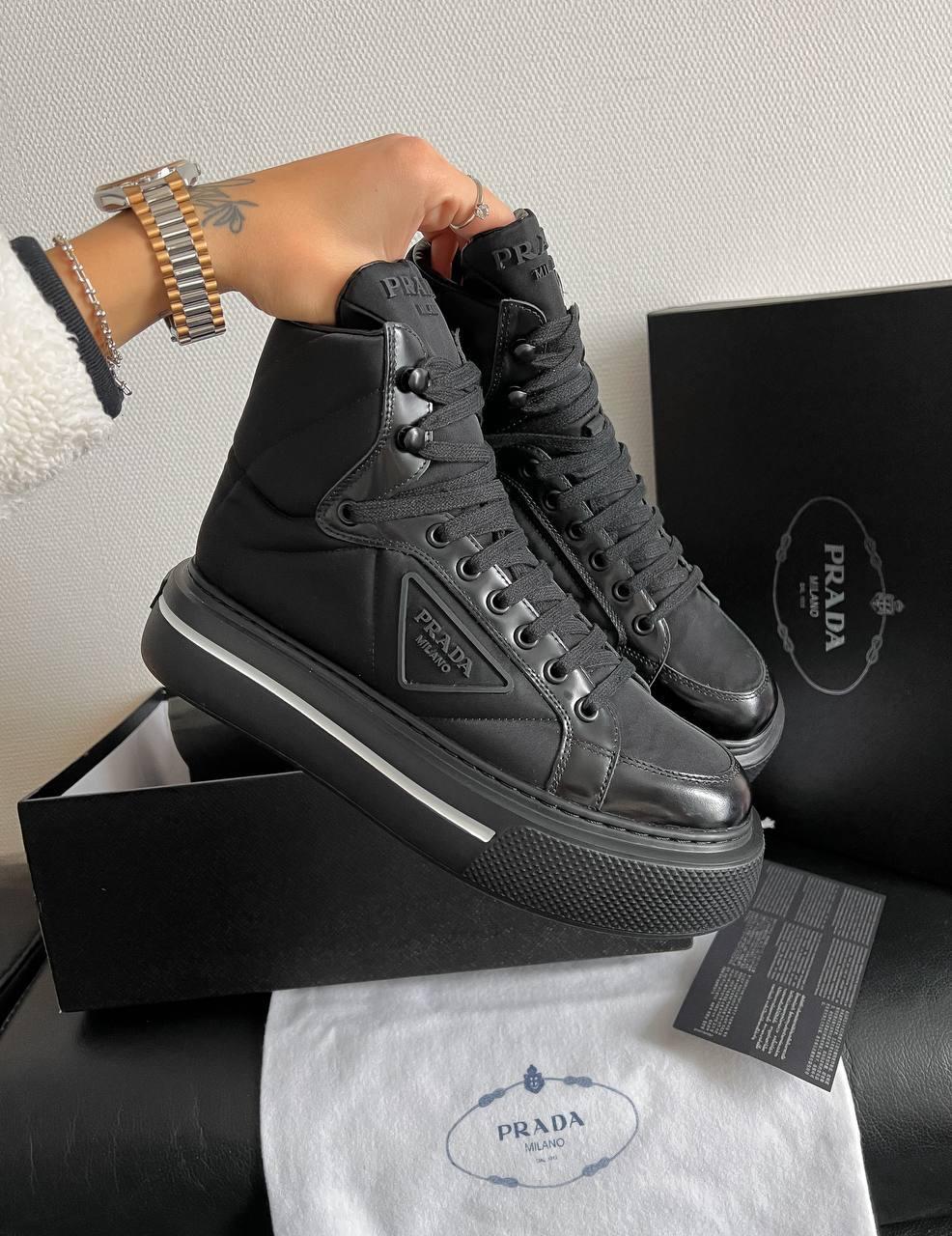Prada Marco Re-Nylon and Brushed Leather High-Top