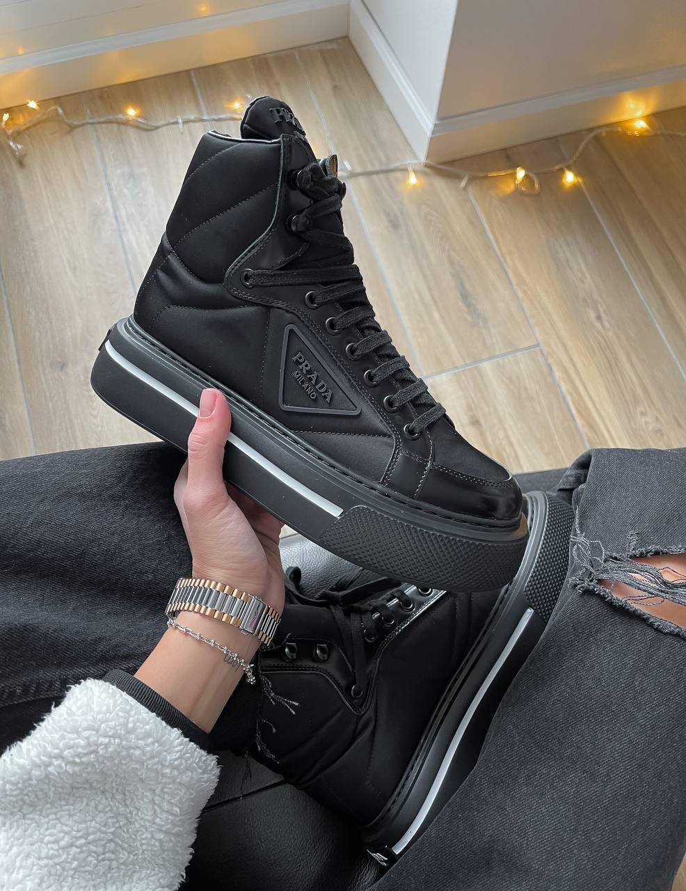 Prada Marco Re-Nylon and Brushed Leather High-Top