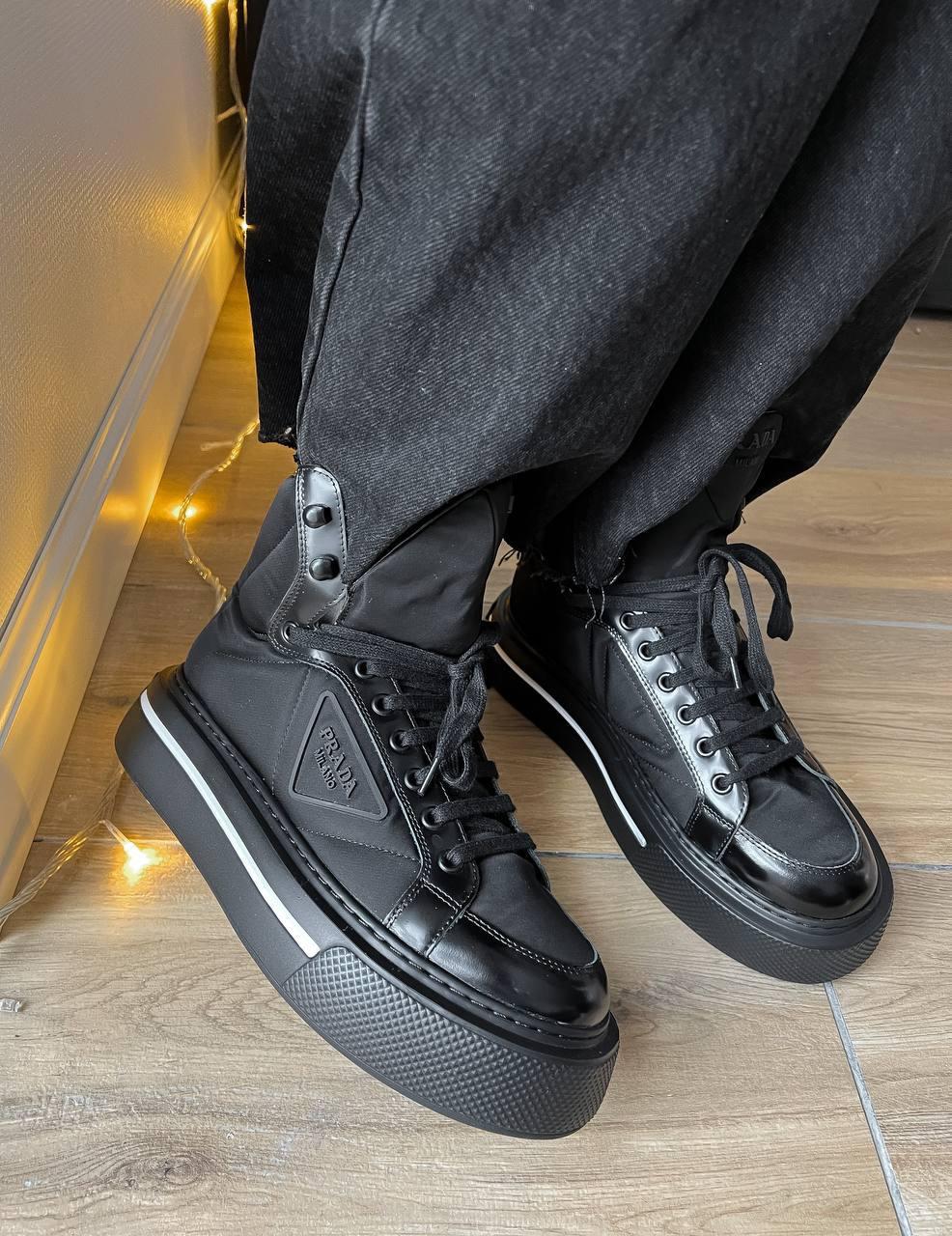 Prada Marco Re-Nylon and Brushed Leather High-Top