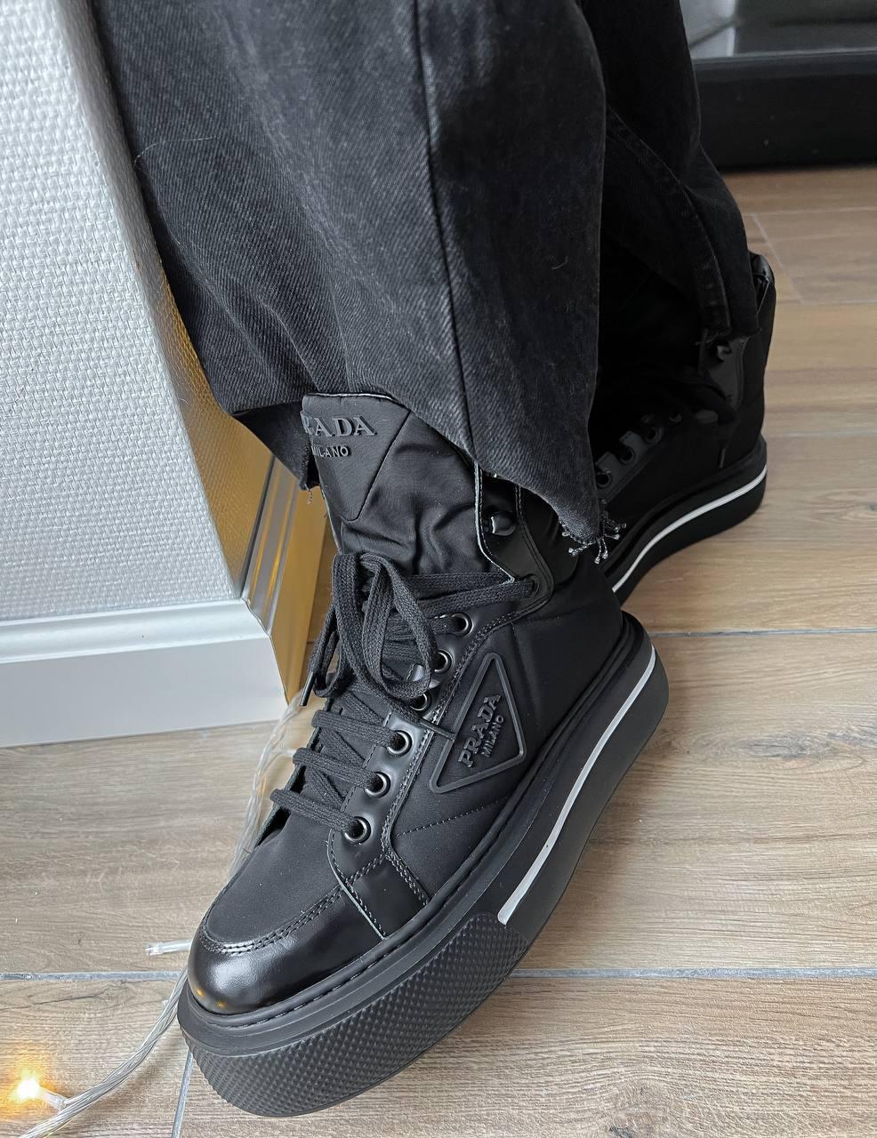 Prada Marco Re-Nylon and Brushed Leather High-Top