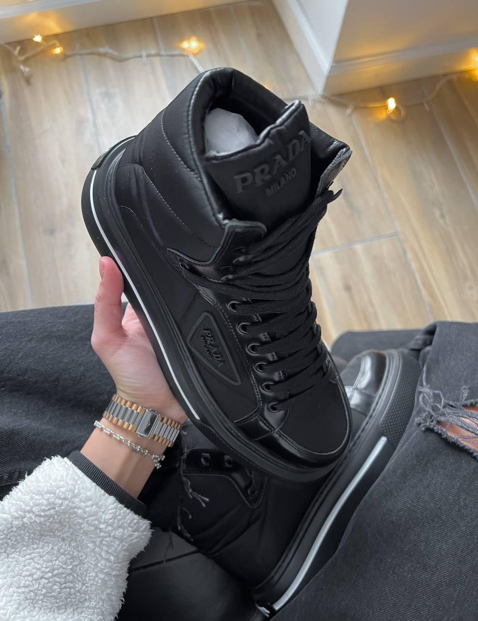 Prada Marco Re-Nylon and Brushed Leather High-Top