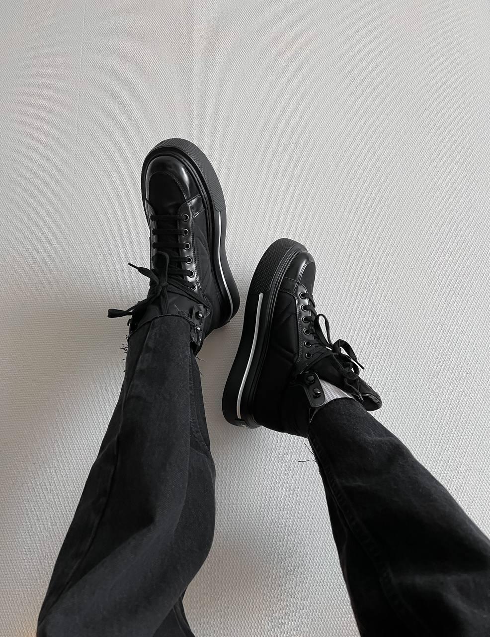 Prada Marco Re-Nylon and Brushed Leather High-Top