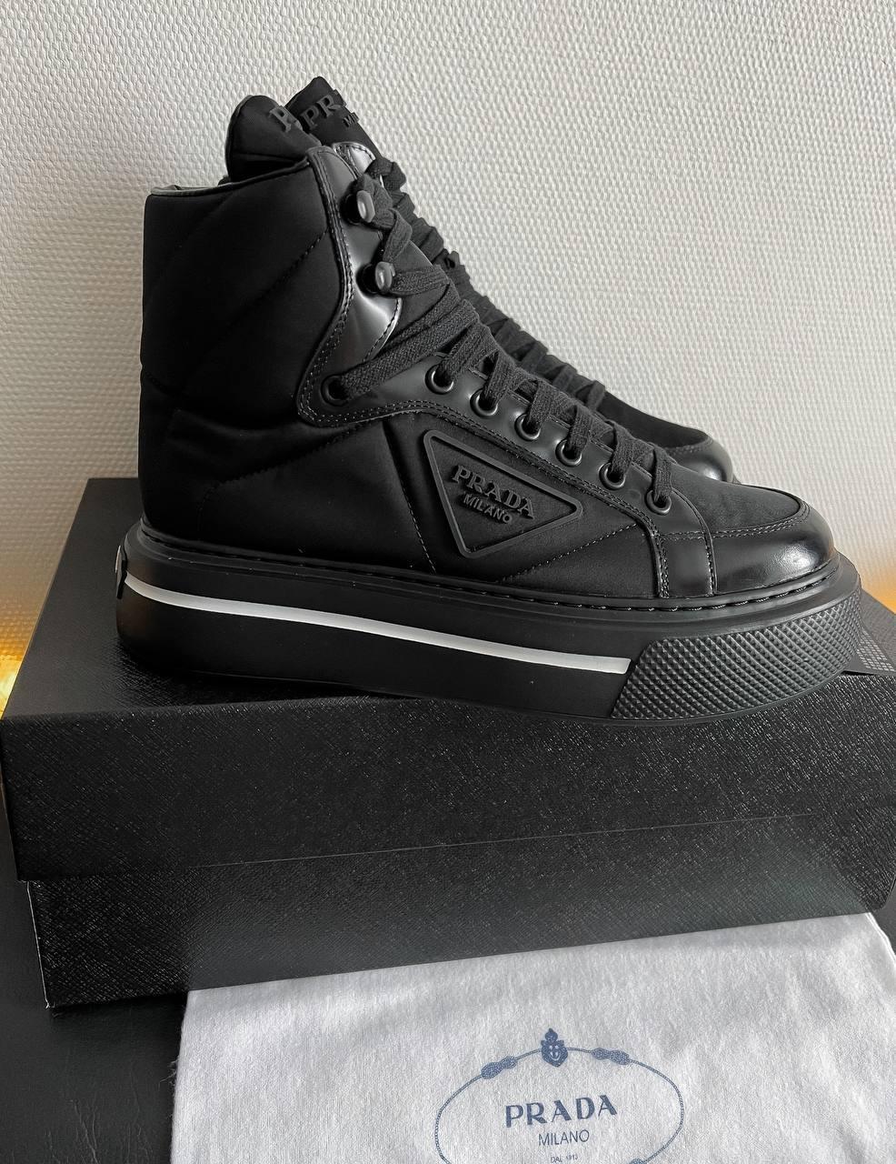Prada Marco Re-Nylon and Brushed Leather High-Top