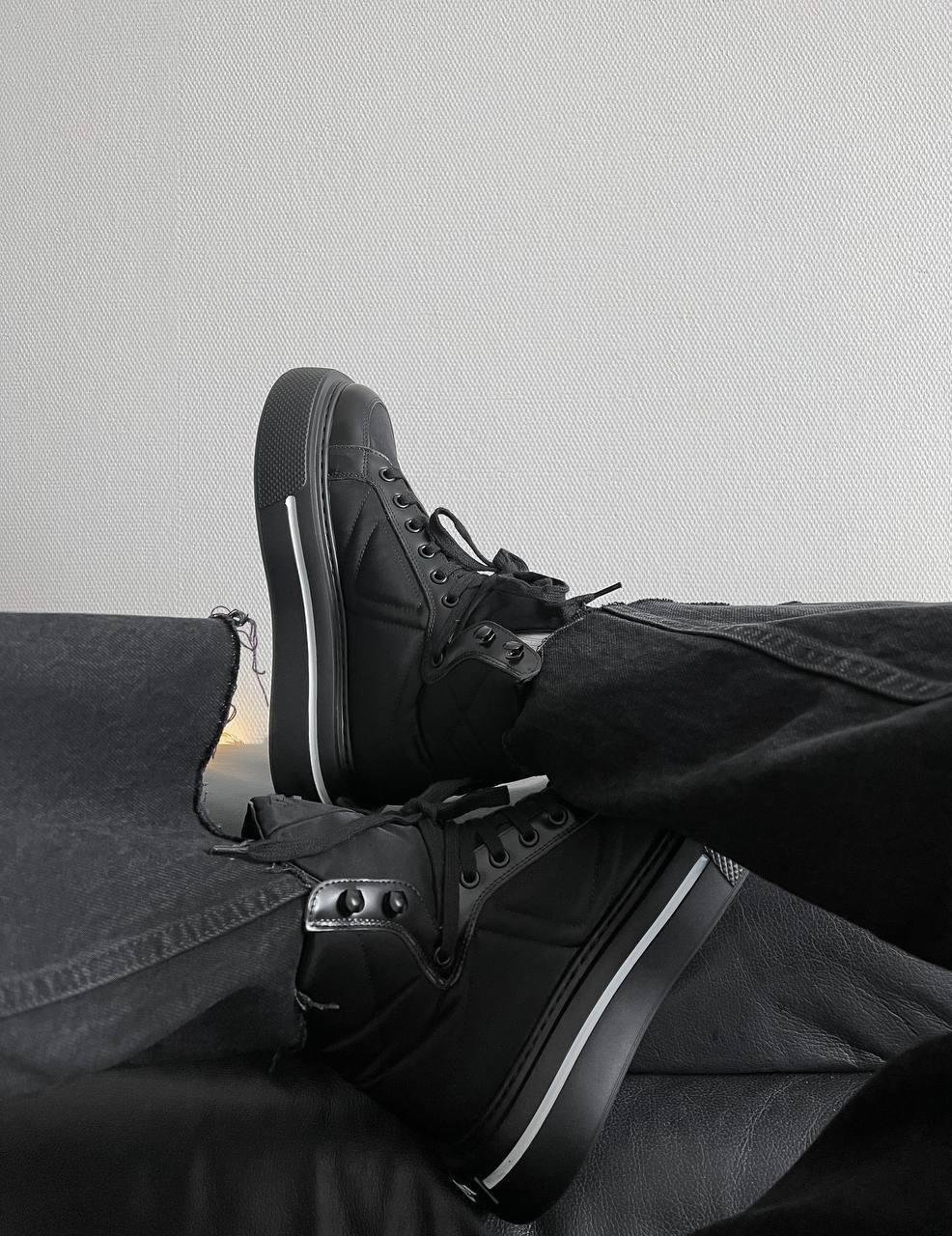 Prada Marco Re-Nylon and Brushed Leather High-Top