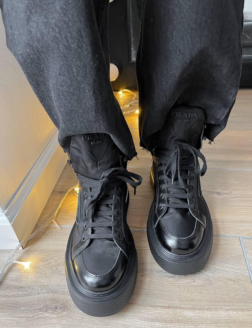 Prada Marco Re-Nylon and Brushed Leather High-Top