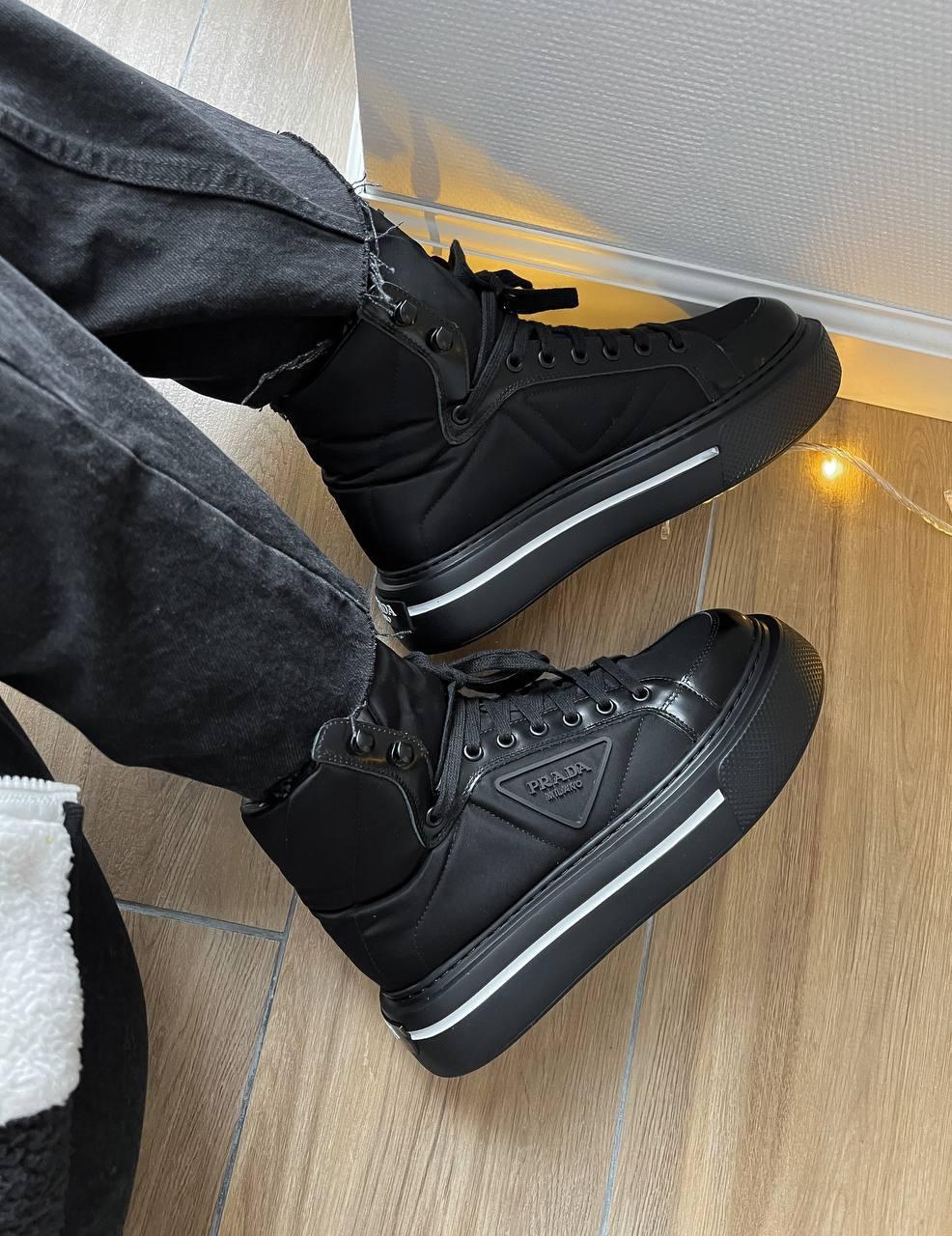 Prada Marco Re-Nylon and Brushed Leather High-Top