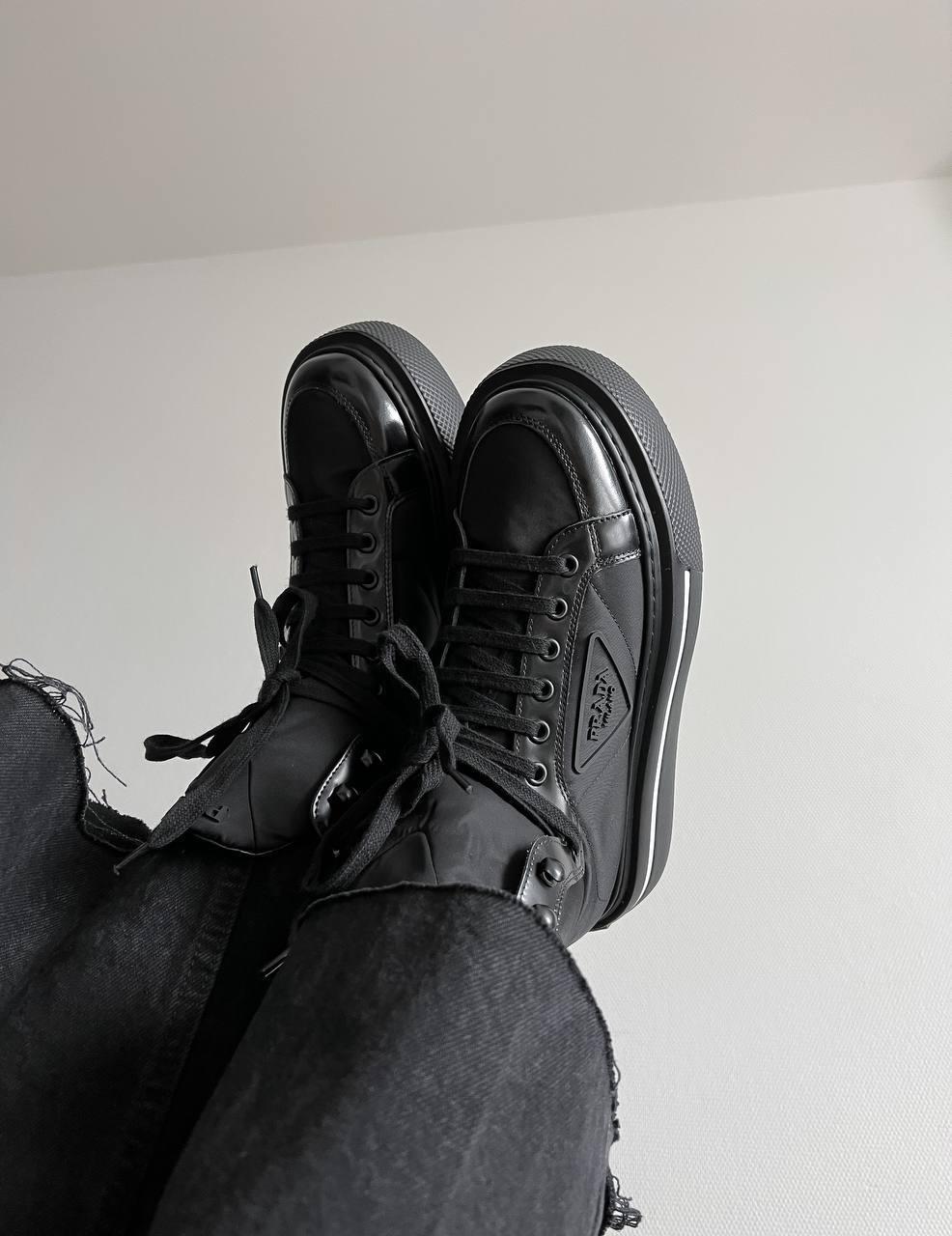 Prada Marco Re-Nylon and Brushed Leather High-Top