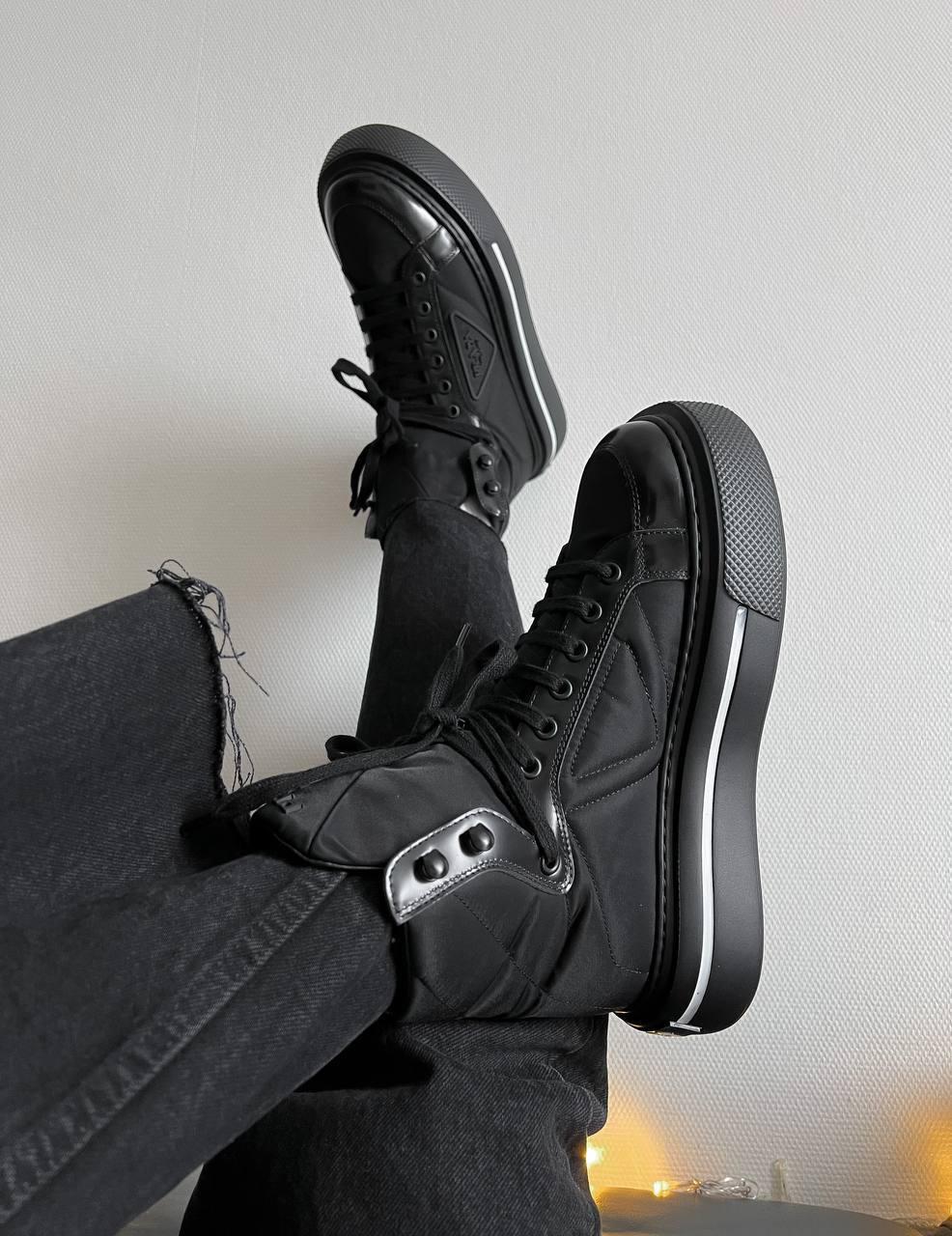 Prada Marco Re-Nylon and Brushed Leather High-Top