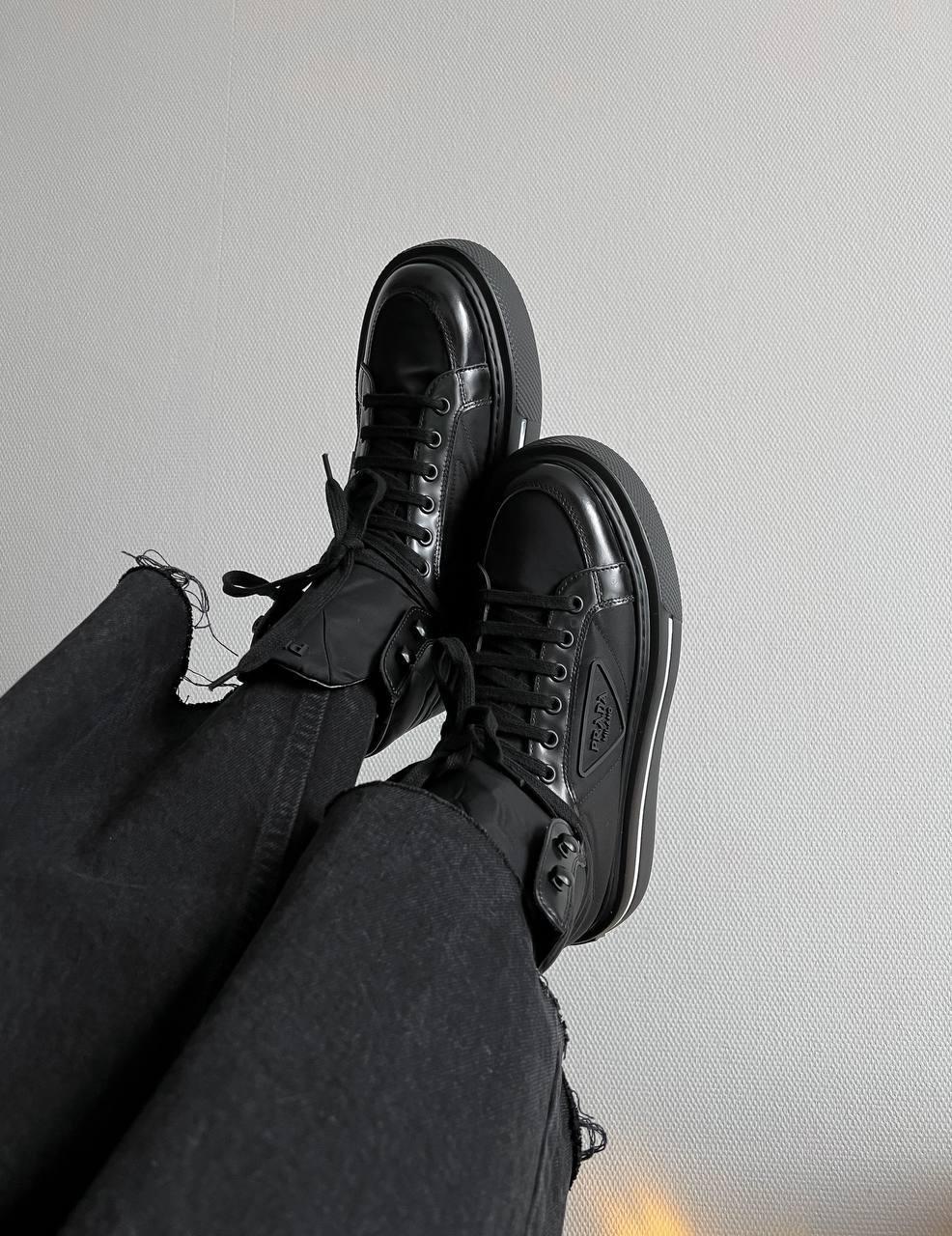 Prada Marco Re-Nylon and Brushed Leather High-Top