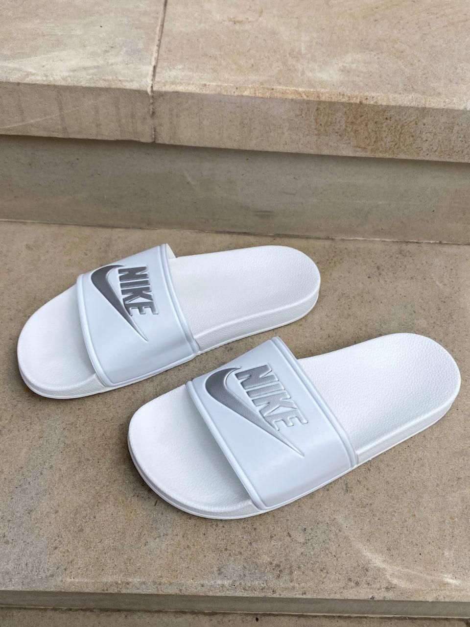 Nike Slides White Silver