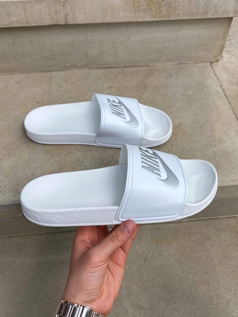 Nike Slides White Silver