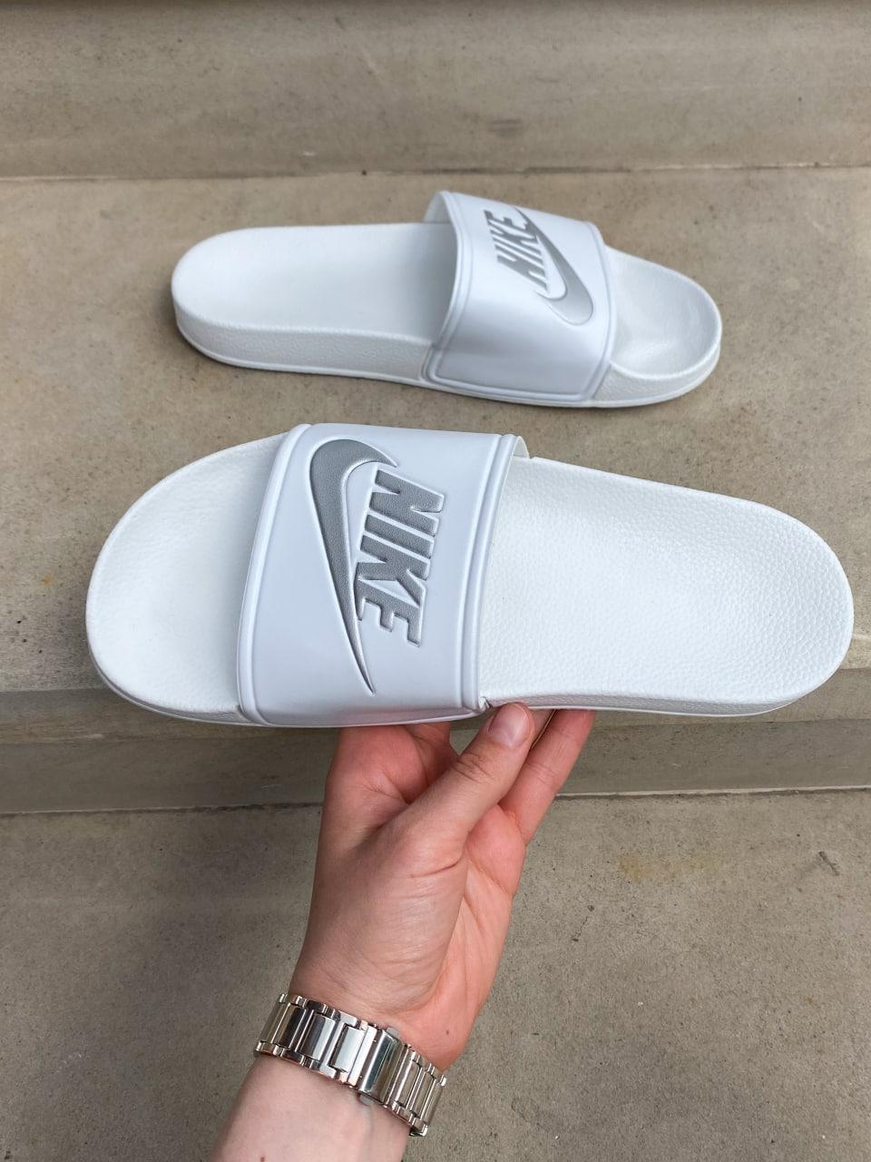 Nike Slides White Silver
