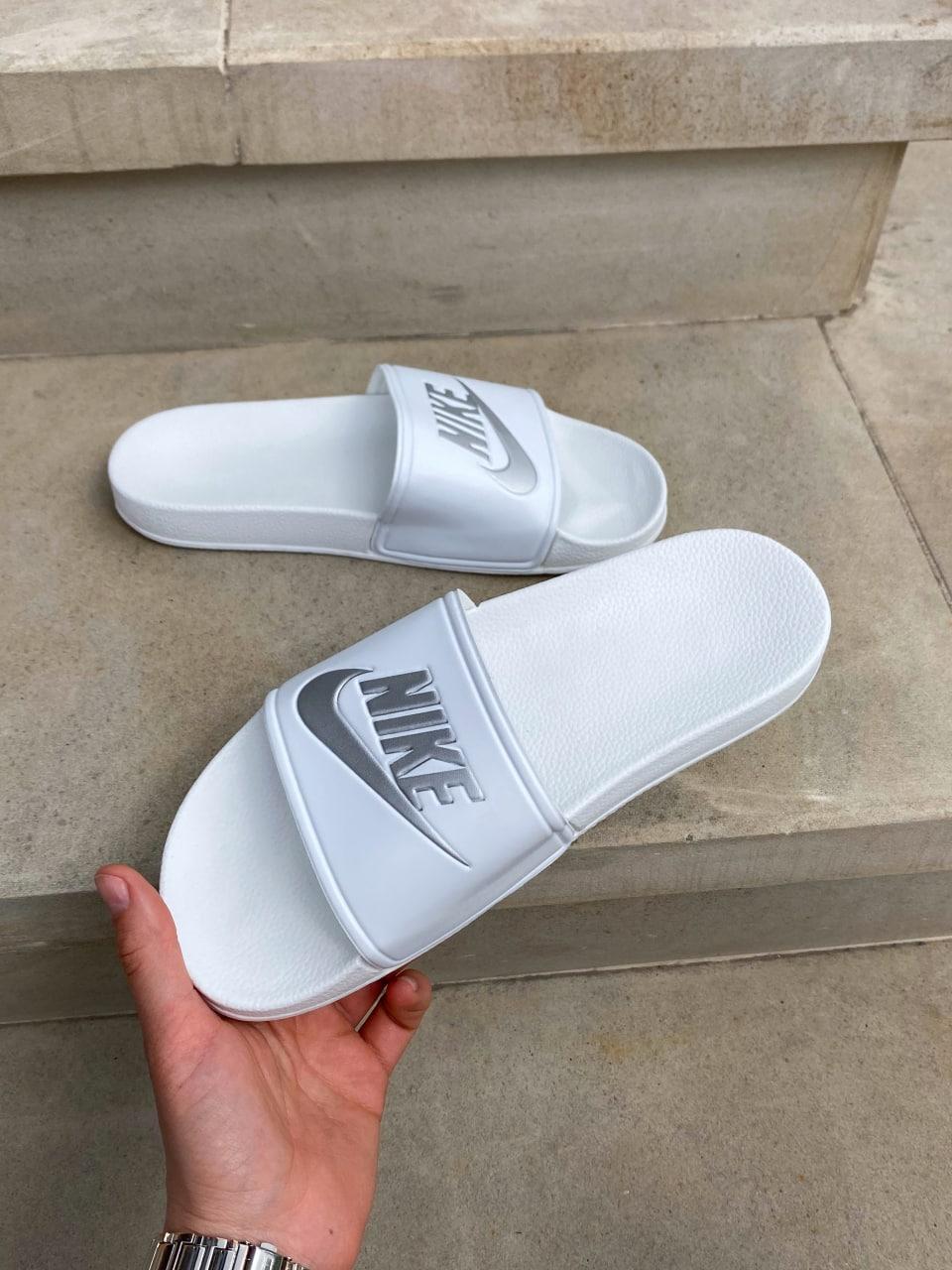 Nike Slides White Silver