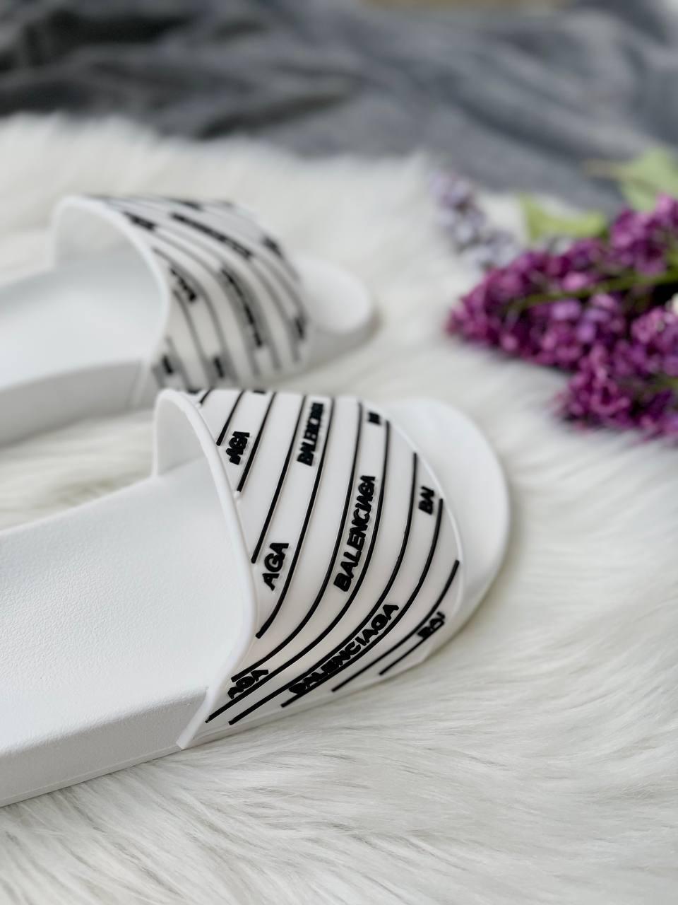 Balenciaga Slides Small Logo White
