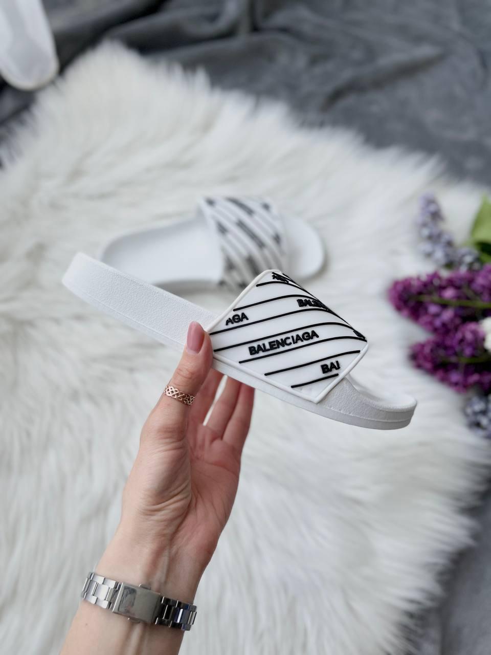 Balenciaga Slides Small Logo White