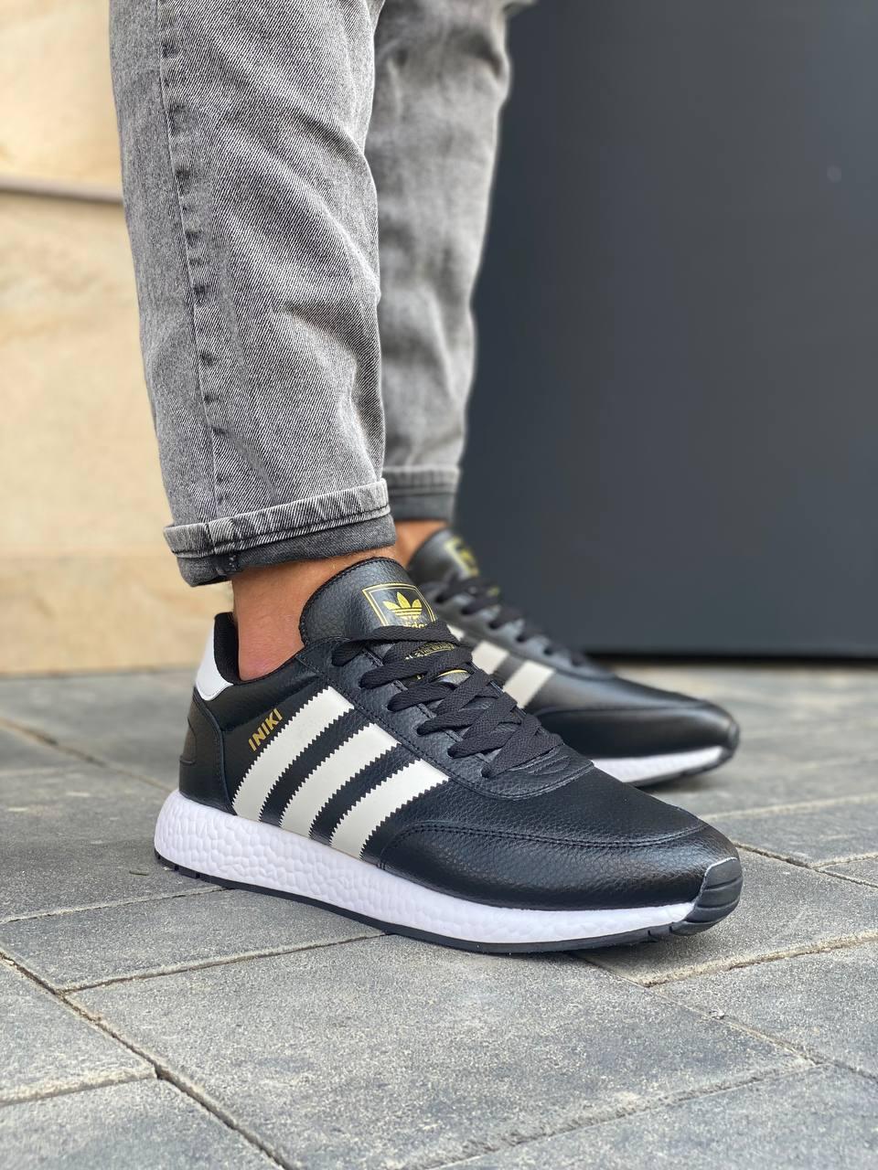 Adidas Iniki Black White (шкіра)