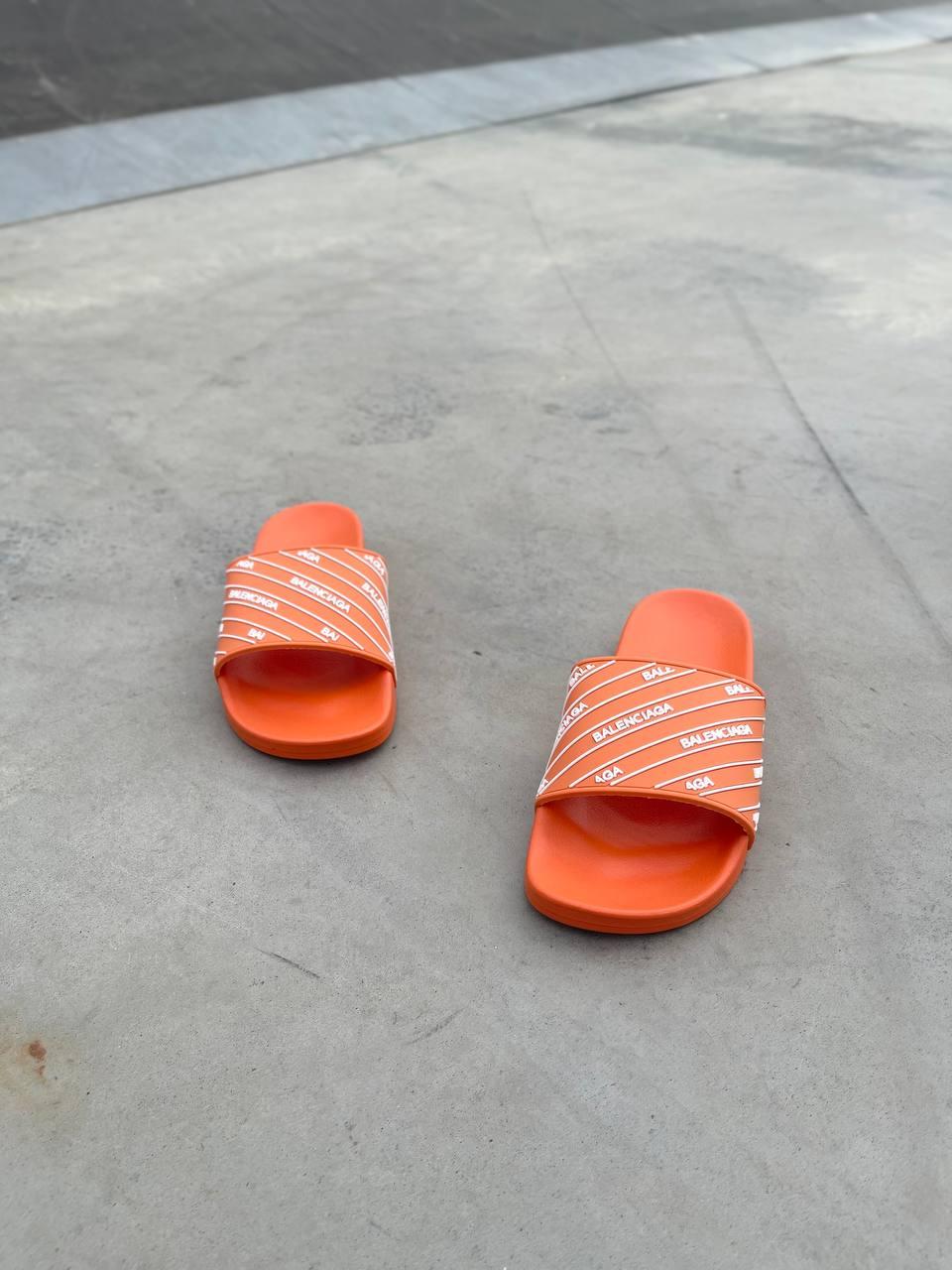 Balenciaga Slides Small Logo Orange
