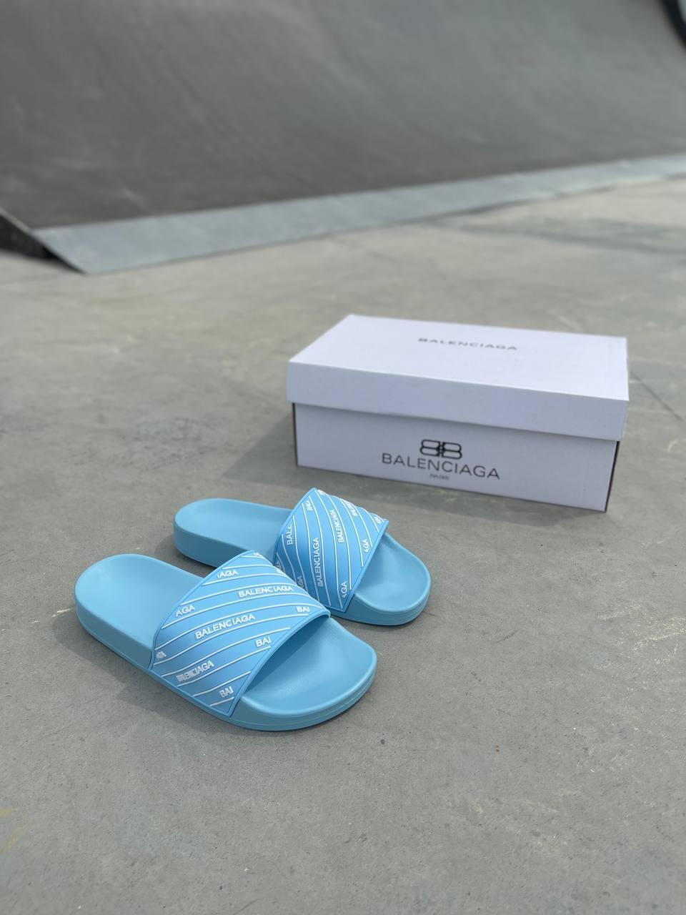 Balenciaga Slides Small Logo Blue