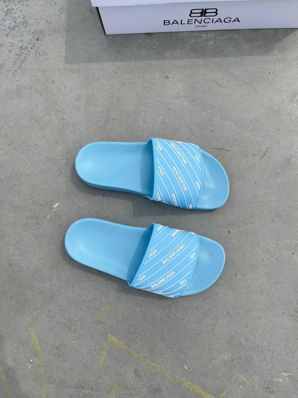 Balenciaga Slides Small Logo Blue