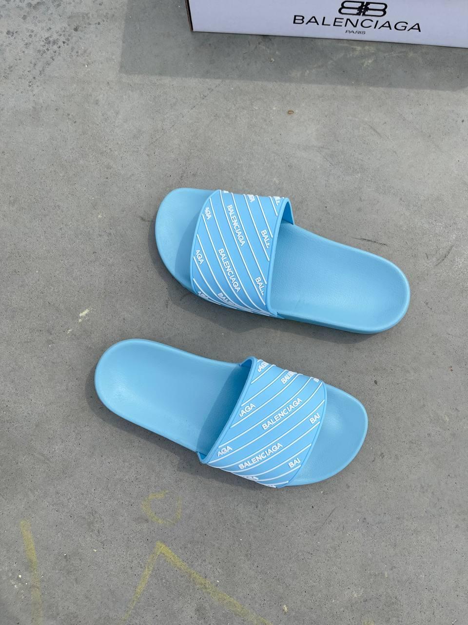Balenciaga Slides Small Logo Blue