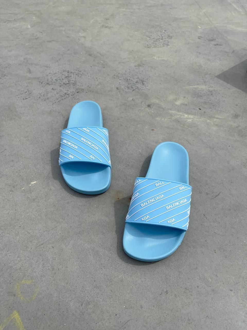 Balenciaga Slides Small Logo Blue