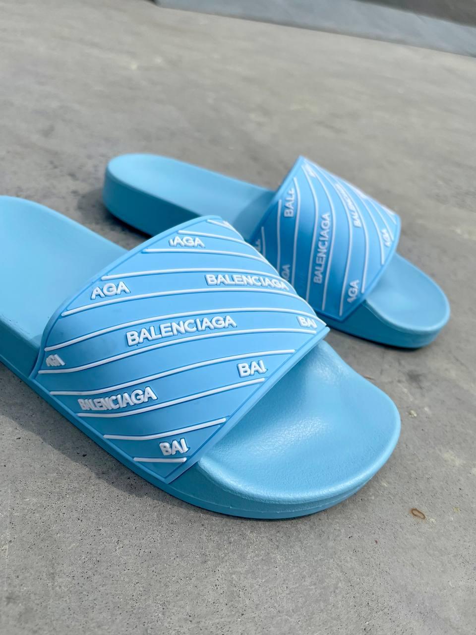 Balenciaga Slides Small Logo Blue