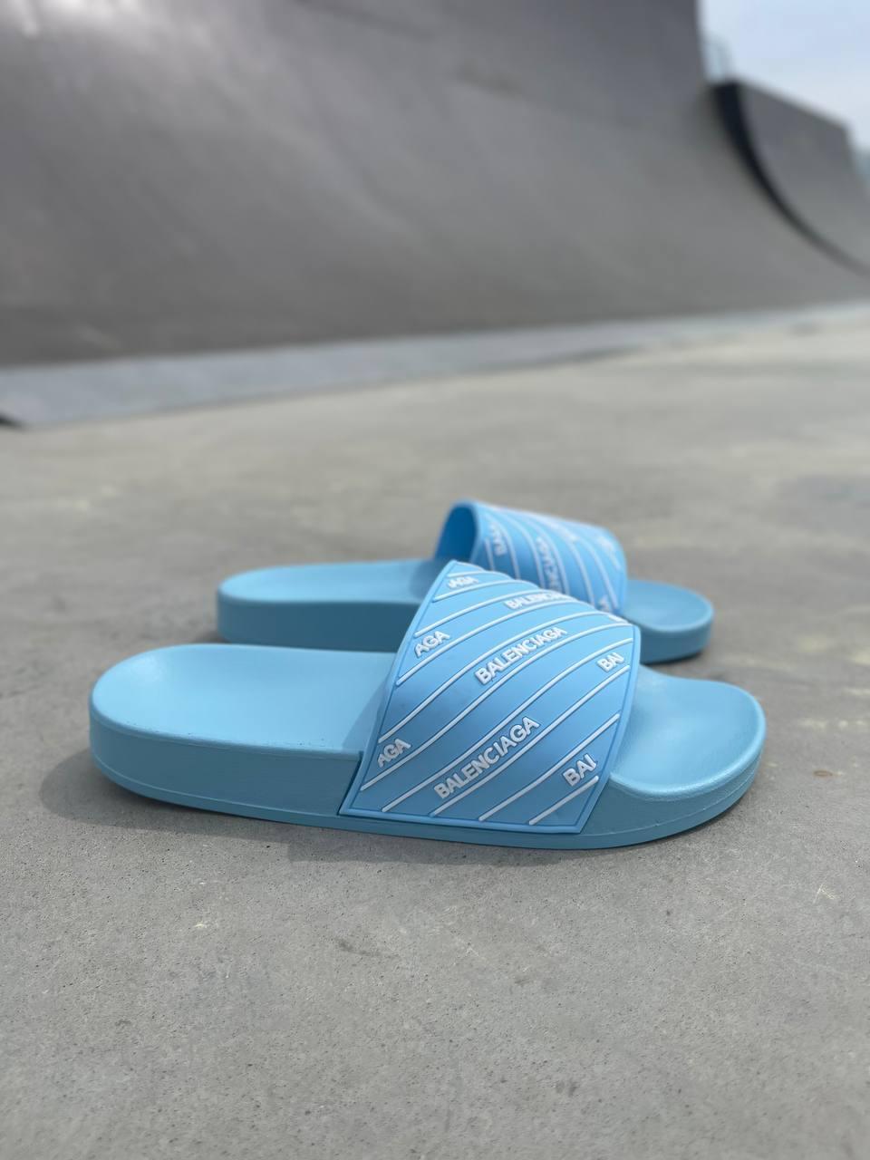 Balenciaga Slides Small Logo Blue